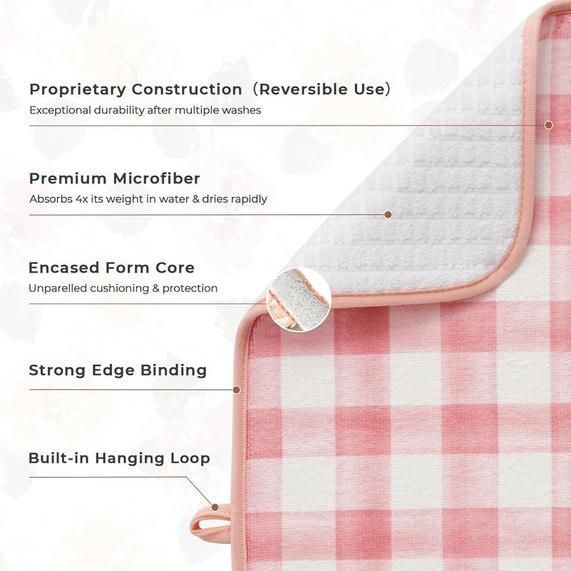 Fresh Mint Printed Dish Drying Mats for Kitchen Counter 2 Pack Absorbent Reversible Drying Mats Microfiber Kitchen Countertop Protector Dishes Drying Pad Extra Large 18"x24" Dish Mat - Image 3